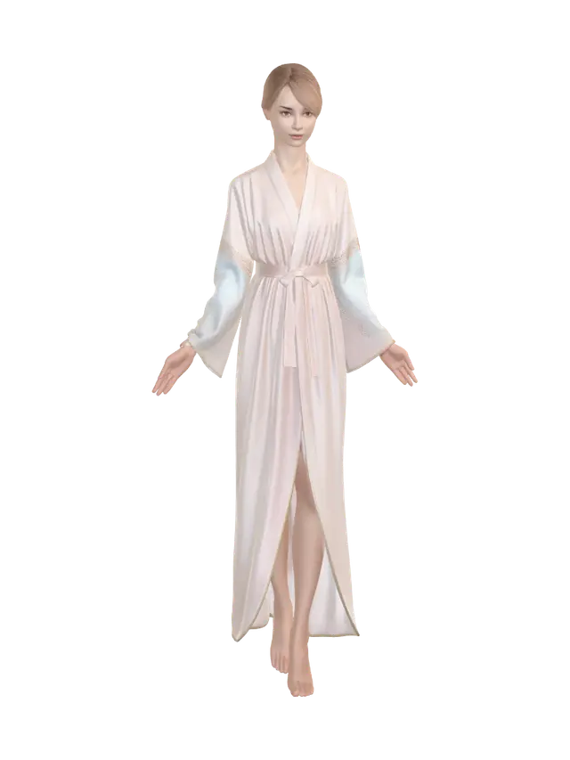 3D model for A delicate beauty, featuring exceptionally long legs, cute facial features, and tiny, graceful hands and feet, evoking a dreamlike fantasy. Adorned in soft pastel robes of blush pink and sky blue, her texture is smooth and refined, accented with subtle golden filigree.