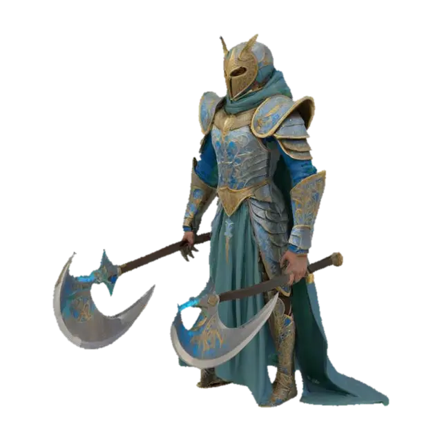Venetian Gale-Blade: Light, segmented armor resembling stylized fish scales in… - Axes 3D model, vytvořený pomocí AI