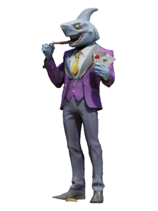 A highly detailed 3D model of a humanoid shark dressed as a high-rolling gambler.… 3D model, vytvořený pomocí AI