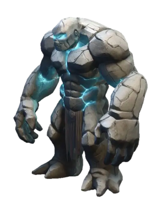 3D model for A massive stone golem with glowing cracks ancient and powerful fantasy style