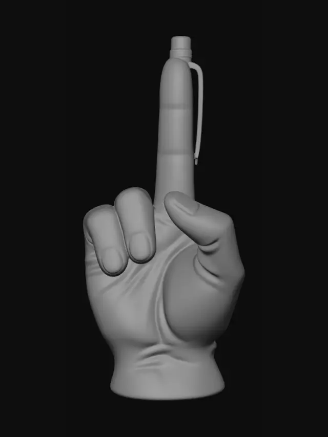3D model for Create a pen holder with a hand close without the middle finger, instead the middle finger has to be a hole where can insert the pen