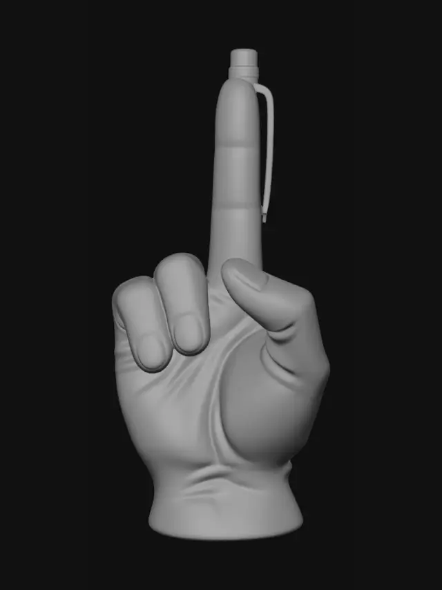 3D model for Create a pen holder with a hand close without the middle finger, instead the middle finger has to be a hole where can insert the pen