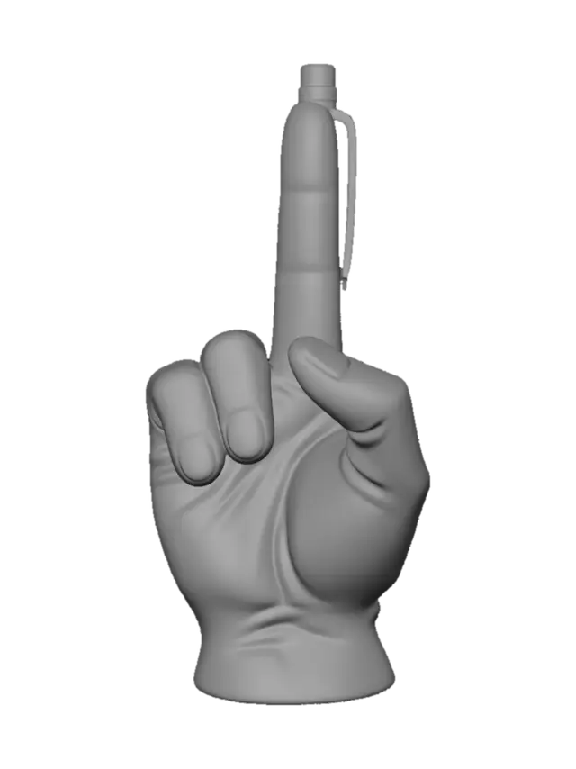3D model for Create a pen holder with a hand close without the middle finger, instead the middle finger has to be a hole where can insert the pen