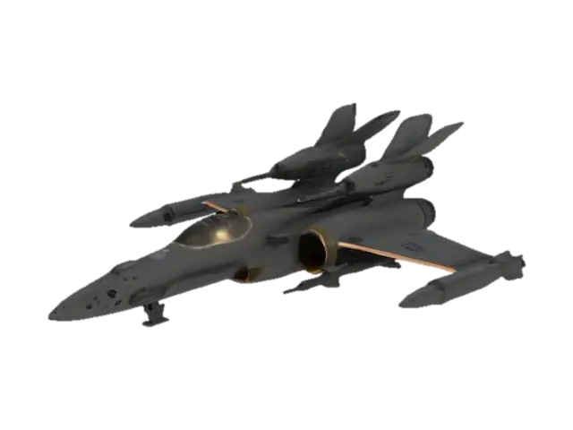 spaceshuttle, military, scifi, sleek with two wings, weaponed - Shuttle 3D model, vytvořený pomocí AI