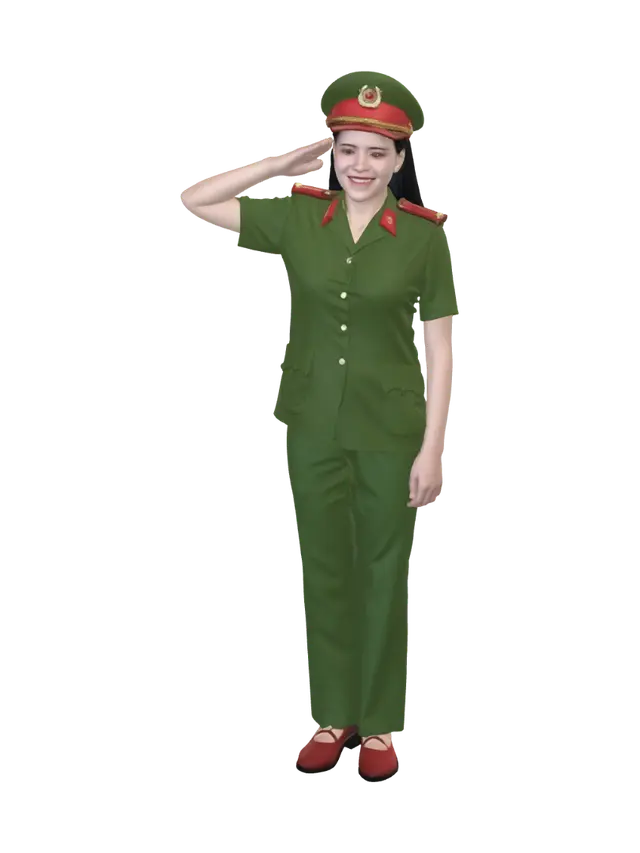 Saluting Officer in Green Uniform 3D model, vytvořený pomocí AI