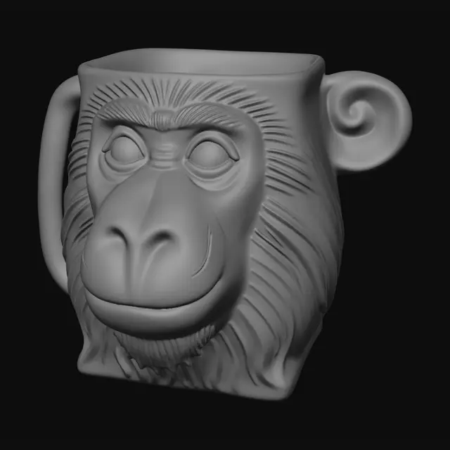 3D model for Squared empty mug with baboon face and handle
