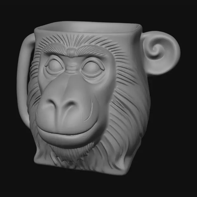 3D model for Squared empty mug with baboon face and handle