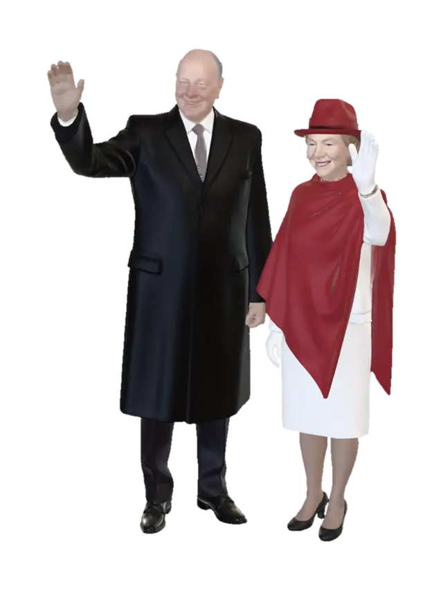 A realistic image of Norways King Harald 5th standing on the deck of KS Norge… - Portraits 3D model, vytvořený pomocí AI