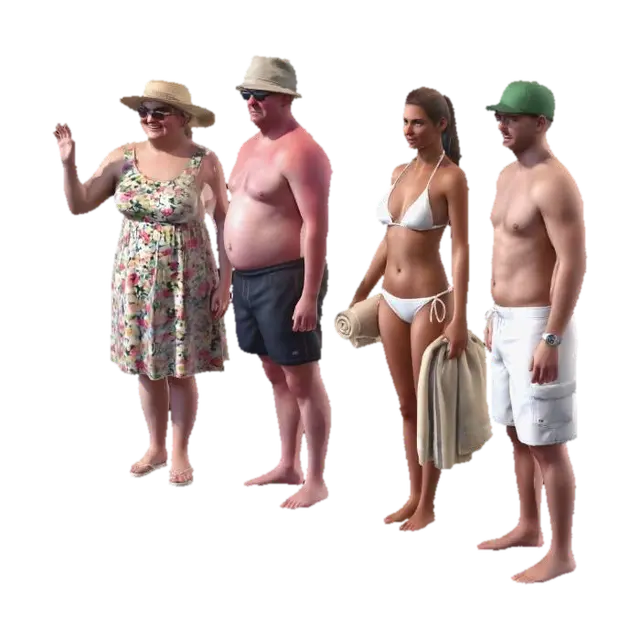 Four Beachgoers in Swimwear - Photography 3D model, vytvořený pomocí AI