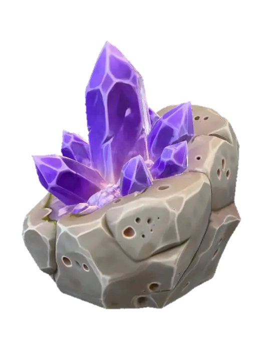 3D model for Amethyst mining rock that a game character would use a pick axe on. Don’t show a pick axe