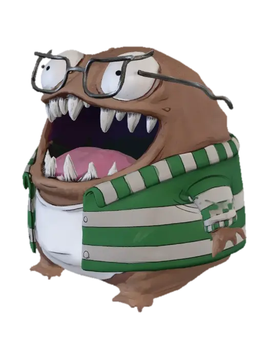 Gluttonous Monster with Glasses - Glutton 3D model, vytvořený pomocí AI