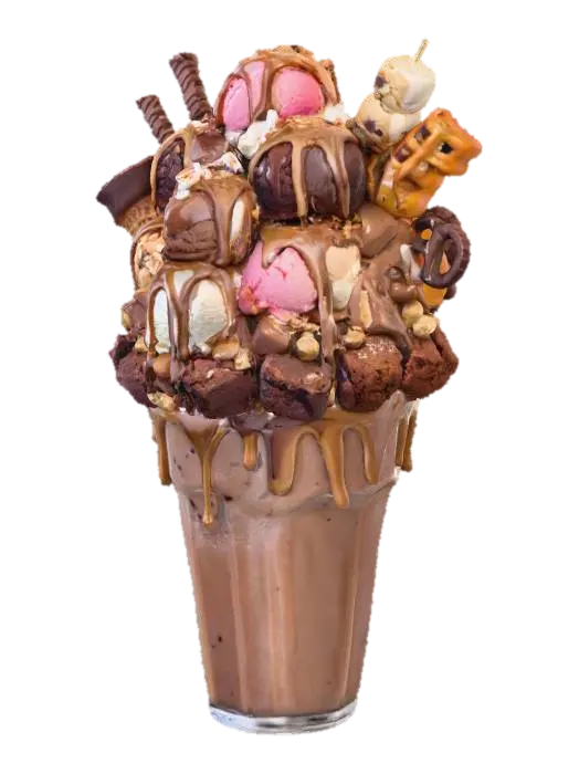 A massive, ultra-realistic chocolate thickshake in a frosted glass, overflowing with… - Cream 3D model, vytvořený pomocí AI