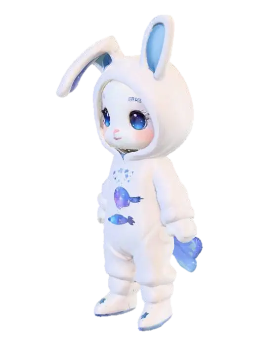 A cute cartoon bunny, chibi style, pure white. Its droopy ears are shaped… - Constellation 3D model, vytvořený pomocí AI