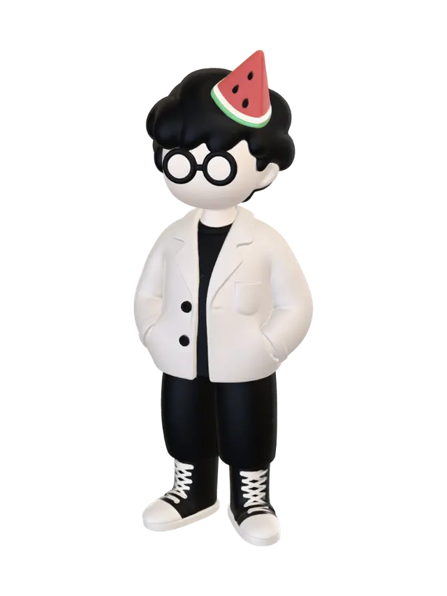 Watermelon Hat Scientist 3D model, vytvořený pomocí AI