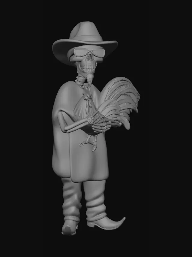 3D model for Skeleton Cowboy with Rooster