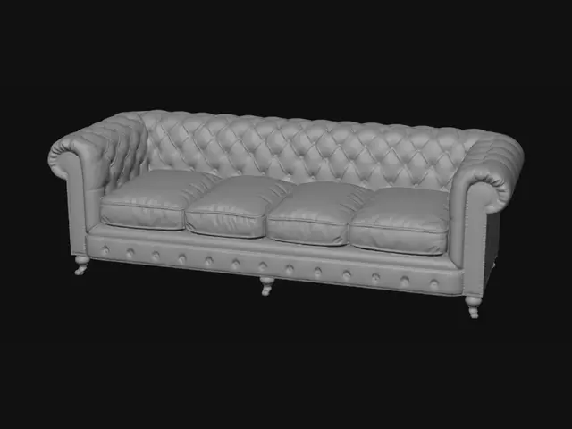 3D model for Brown Leather Chesterfield Sofa