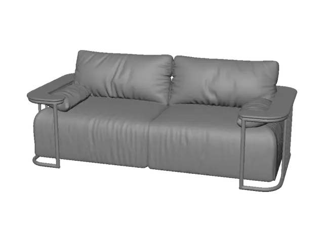 3D model for Cream and Chrome Sofa with Walnut Armrests