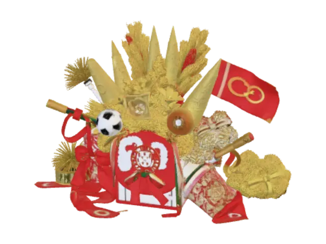 3D model for Create an epic Portugal supporter celebration kit for the Sports World Cup 2026. Feature a luxurious bouquet wrapped in Portugal's iconic red and green with gold accents, decorated with miniature footballs, laurel leaves, and ribbons in the national colors. Include glowing LED horns in red, green, and gold, inflatable cheering sticks with Portuguese-inspired patterns, metallic pom-poms, foam fingers, flags, scarves, confetti cannons, face paint, and illuminated wristbands. Add a championship atmosphere with a packed stadium, fireworks, golden confetti, dramatic floodlights, and fans waving Portugal flags. Place a football-themed celebration stage in the background with premium, modern styling. The overall design should be energetic, elegant, and patriotic, with ultra-realistic detail, cine