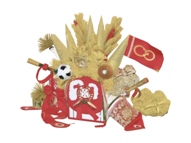 3D model for Create an epic Portugal supporter celebration kit for the Sports World Cup 2026. Feature a luxurious bouquet wrapped in Portugal's iconic red and green with gold accents, decorated with miniature footballs, laurel leaves, and ribbons in the national colors. Include glowing LED horns in red, green, and gold, inflatable cheering sticks with Portuguese-inspired patterns, metallic pom-poms, foam fingers, flags, scarves, confetti cannons, face paint, and illuminated wristbands. Add a championship atmosphere with a packed stadium, fireworks, golden confetti, dramatic floodlights, and fans waving Portugal flags. Place a football-themed celebration stage in the background with premium, modern styling. The overall design should be energetic, elegant, and patriotic, with ultra-realistic detail, cine