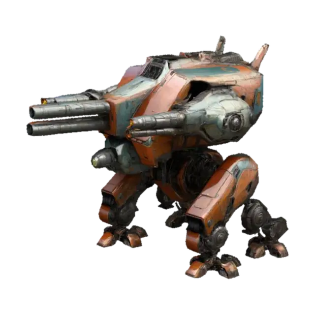 retrofuturistic attack mech, dieselpunk, sci-fi, Highly Detailed - Chronoforgeweapon 3D model, vytvořený pomocí AI