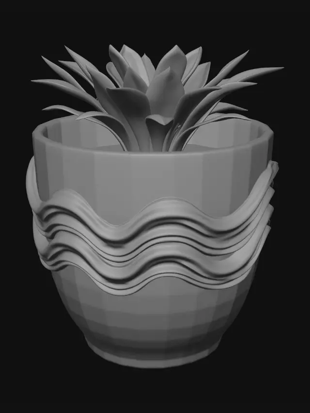 3D model for 生成一个带有海浪的花盆，海浪立体涌出杯口