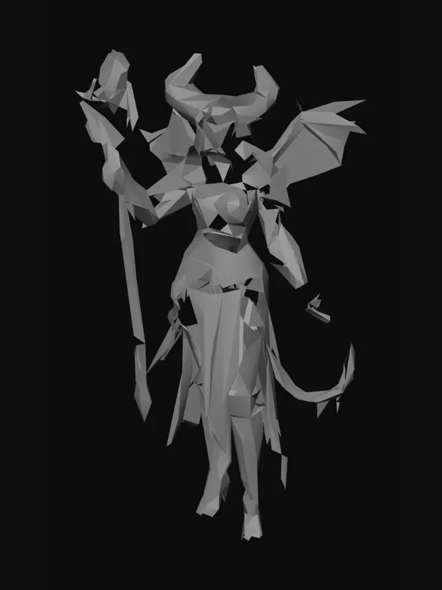 3D model for dark fantasy female demon warrior-sorceress, standing in an epic pose, long black flowing hair, elegant crimson horns, glowing red eyes, wearing detailed molten black and red armor with fiery runes, flames flowing through armor veins, one hand holding a blazing fire whip made of molten energy, the other channeling infernal magic, long tattered skirt with metal ornaments, armored boots on cracked volcanic ground glowing with lava, surrounded by embers and heat distortion, cinematic lighting, extremely detailed, high resolution texture, epic stance