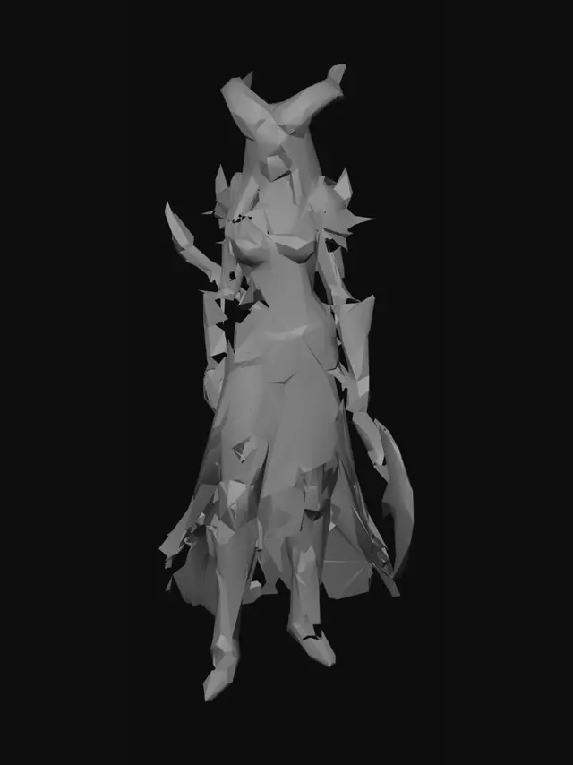 3D model for dark fantasy female demon warrior-sorceress, standing in an epic pose, long black flowing hair, elegant crimson horns, glowing red eyes, wearing detailed molten black and red armor with fiery runes, flames flowing through armor veins, one hand holding a blazing fire whip made of molten energy, the other channeling infernal magic, long tattered skirt with metal ornaments, armored boots on cracked volcanic ground glowing with lava, surrounded by embers and heat distortion, cinematic lighting, extremely detailed, high resolution texture, epic stance