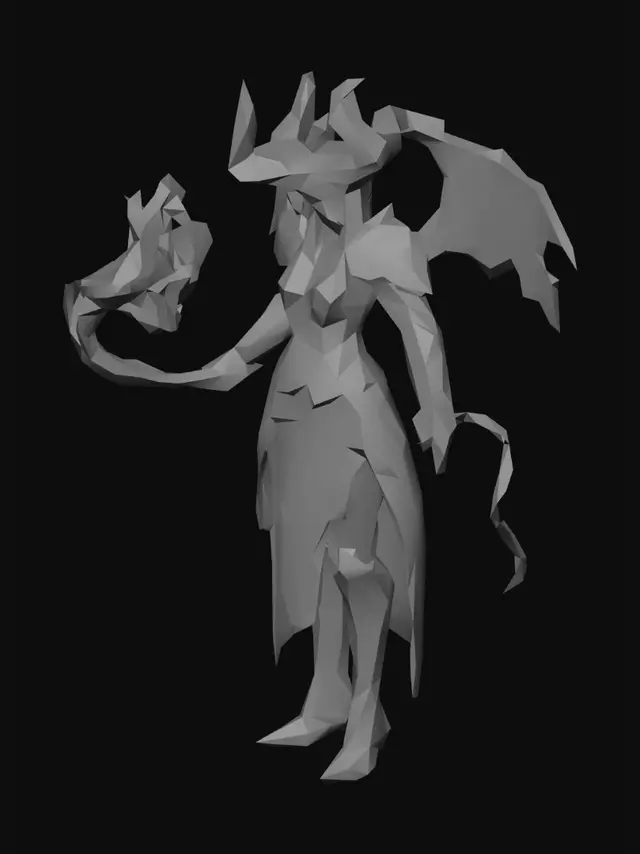 3D model for dark fantasy female demon warrior-sorceress, standing in an epic pose, long black flowing hair, elegant crimson horns, glowing red eyes, wearing detailed molten black and red armor with fiery runes, flames flowing through armor veins, one hand holding a blazing fire whip made of molten energy, the other channeling infernal magic, long tattered skirt with metal ornaments, armored boots on cracked volcanic ground glowing with lava, surrounded by embers and heat distortion, cinematic lighting, extremely detailed, high resolution texture, epic stance