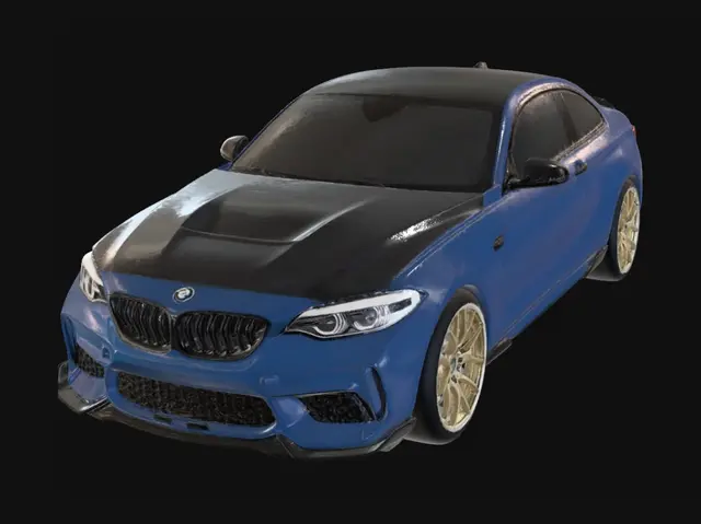 3D model for Blue BMW M2 Competition with Gold Wheels