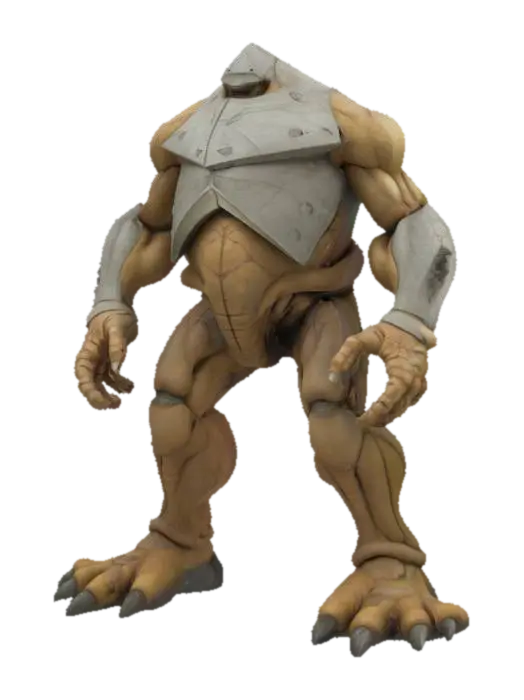 Enormous humanoid boss with a triangular torso wider at the shoulders and extremely… - Thin 3D model, vytvořený pomocí AI