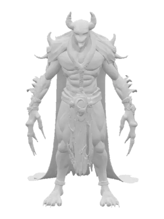 3D model for A towering, lithe humanoid boss with obsidian-black, jackal-like head and a body covered in shimmering scales and writhing, bioluminescent tentacles emerging from its back and sides. Ancient golden jewelry hangs from its neck and wrists, and its eyes glow an eerie green. Instead of a mouth, the lower face splits open to reveal rows of tiny lamprey-like teeth, constantly shifting and pulsing with eldritch energy.
