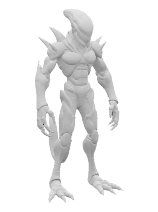 3D model for Shapeshifting Alien with Bio-Mechanical Armor – A humanoid alien capable of shifting its form. Its body is covered in bio-mechanical armor, glowing with intricate patterns of light. The alien has multiple eyes that shift position depending on its form, and its limbs are sleek and powerful, ready for combat or stealth.