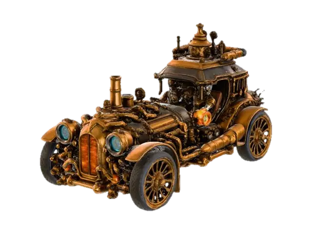 Brass Steam Carriage - Fantasie 3D model, vytvořený pomocí AI
