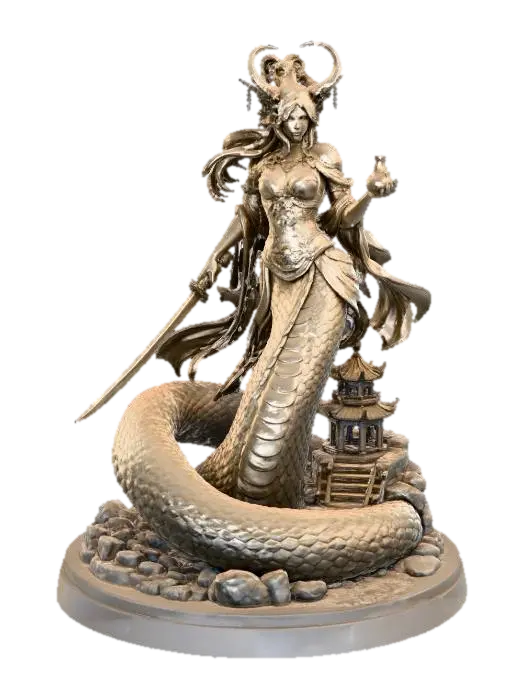 Serpent Queen of the Temple - Fantasie 3D model, vytvořený pomocí AI