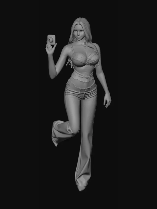 3D model for Mirror Selfie: White Top and Grey Flare Jeans