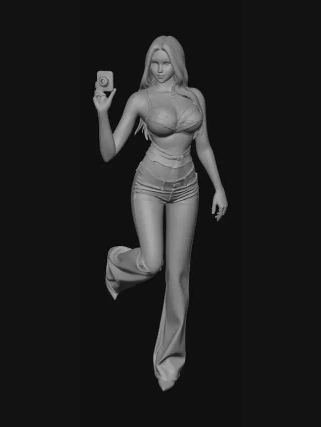 3D model for Mirror Selfie: White Top and Grey Flare Jeans