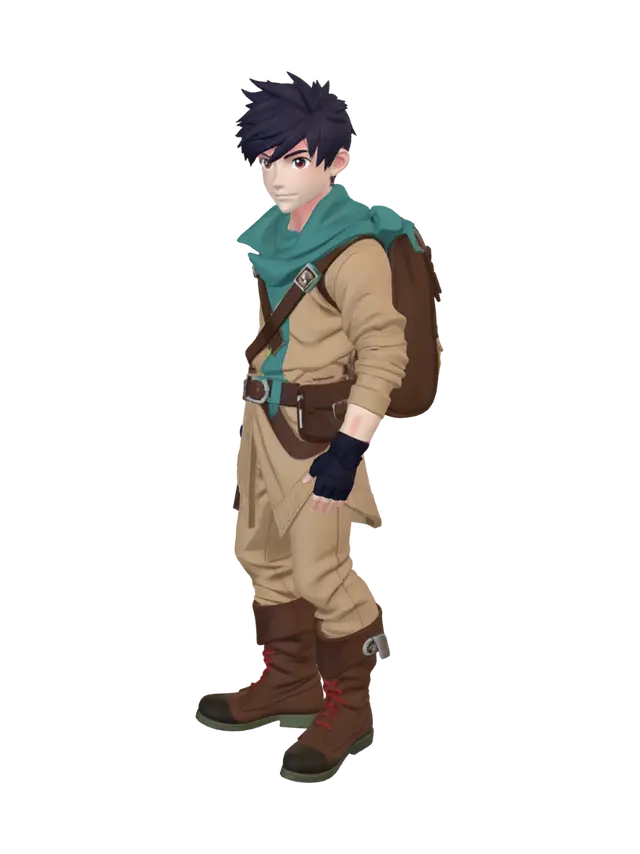 3D model for Stylized adventurer young asian male