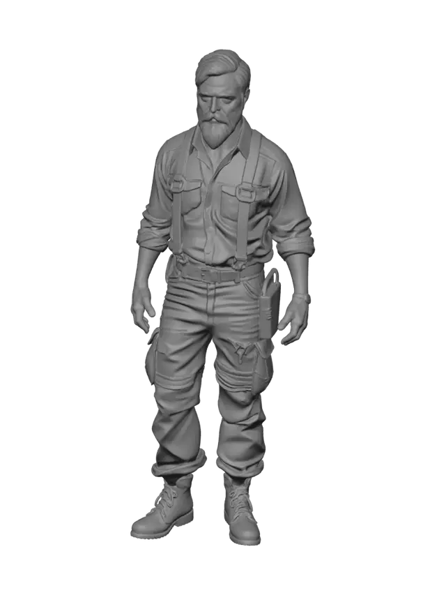 3D model for I need a model of a man who is living as a farmer during a zombie apocolypse. I want his clothes to LOOK like hes a farmer, but not in clean flashy overalls or anything like that, the's dirty, he's grungy, he's killed 1000 zombies with his rake, but his love for farming still hasn't left him. He can't have anything in his hands though please so I can add a weapon from my game 7 days to die eventually!