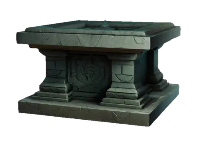 A mysterious mystical altar with geometric shapes. The surface is smooth and flat 3D model, vytvořený pomocí AI