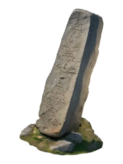 A big menhir with ancient carved runes - Rune 3D-model, gegenereerd door AI