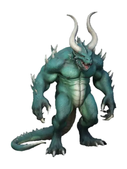 A big and massive draconid. Strong and sturdy body, two big winded horns, massive… - Draconic 3D model, vytvořený pomocí AI