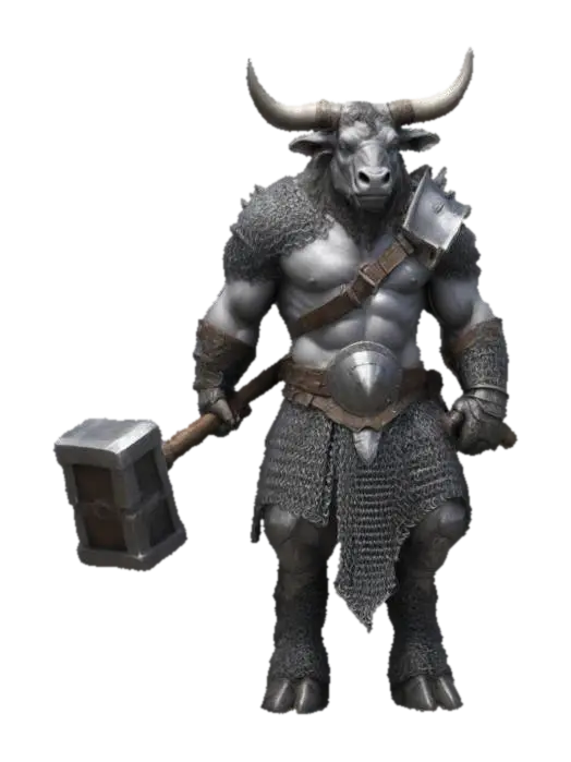 Minotaur Guardian - Hammer 3D model, vytvořený pomocí AI