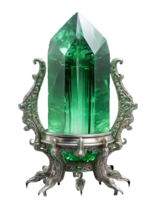 A big magical crystal standing in a metal holder 3D model, vytvořený pomocí AI