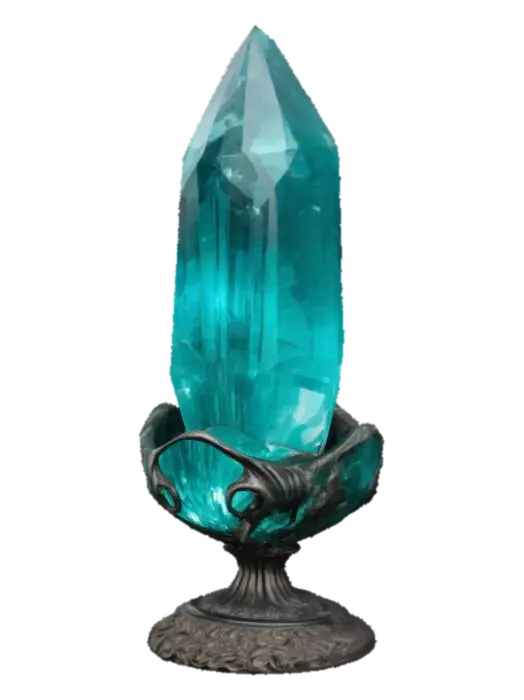 A big magical crystal standing in a metal holder 3D model, vytvořený pomocí AI