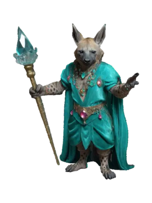 A humanoid hyena fantasy charakter. Digitigrade feet. Wearing fine velvet garments… - Gnoll 3D model, vytvořený pomocí AI
