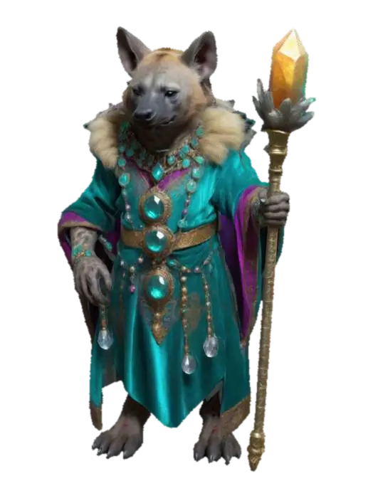 A humanoid hyena fantasy charakter. Digitigrade feet. Wearing fine velvet garments… - Gnoll 3D model, vytvořený pomocí AI