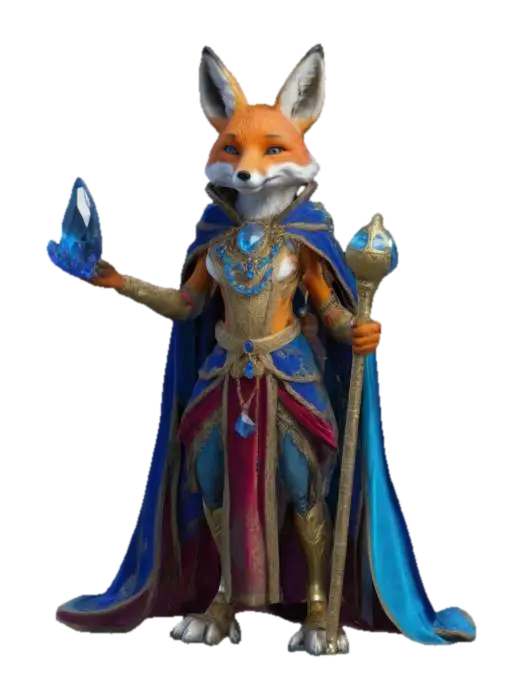 A humanoid fox mage. Digitigrade feet. Wearing fine velvet garments and… - Anthropomorphic 3D model, vytvořený pomocí AI