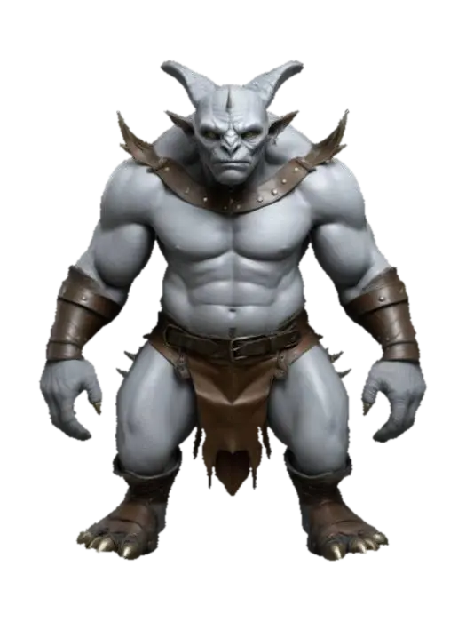 A gargoyle like humanoid. Short and broad snouth, pointed ears. Wearing light… 3D model, vytvořený pomocí AI