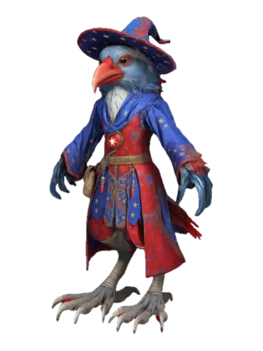 Avian Wizard 3D model, vytvořený pomocí AI