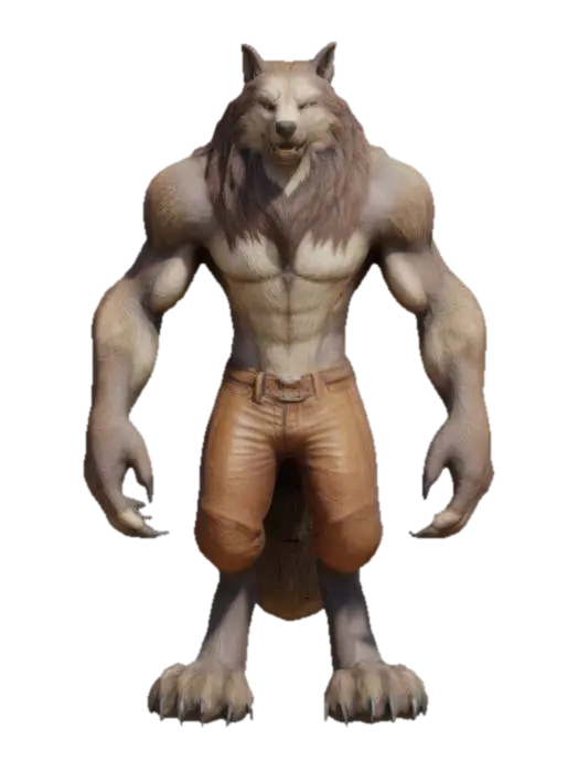 Werewolf Character 3D model, vytvořený pomocí AI